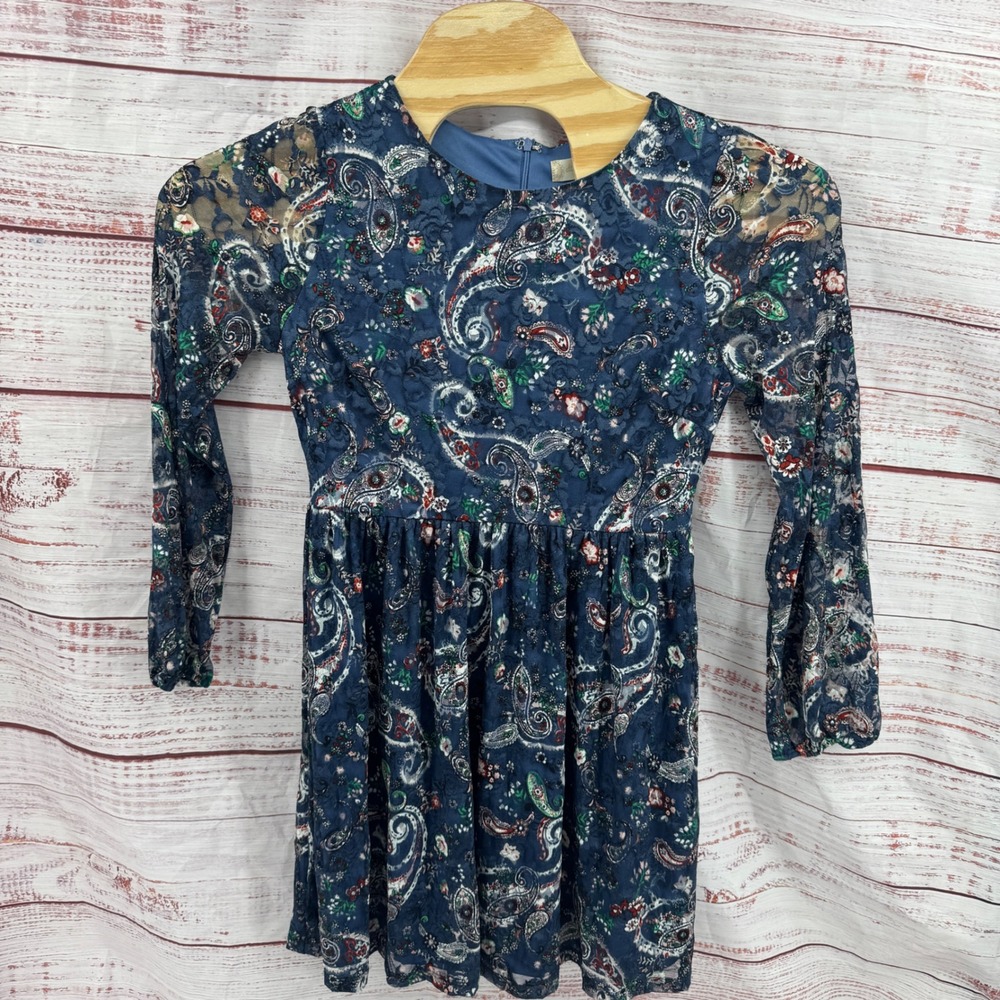 Altar'd State Blue Paisley Lace Fit and Flare Mini Dress NWT Size Large